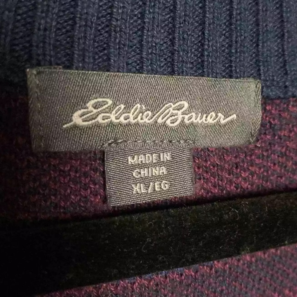 Men’s Eddie Bauer Fair Isle Half Zip Navy Maroon Sweater, Size Extra Large Y2K. - Picture 2 of 11